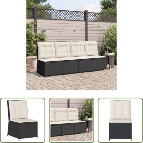 Divano recliner -  Divano da giardino con cuscino Nero e Bianco Crema polyrattan
