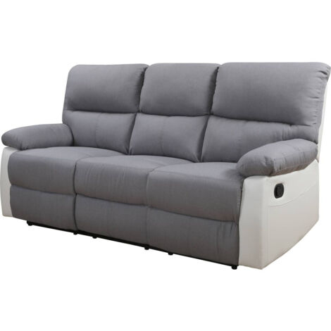 Divano relax "Lincoln" - 3 posti --Bianco/Grigio chiaro