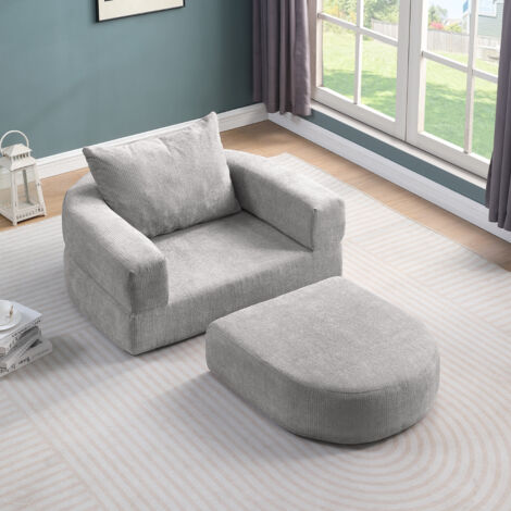 Divano relax, poltrona, funzione letto, con braccioli removibili, 1 cuscino, ciniglia, grigio chiaro