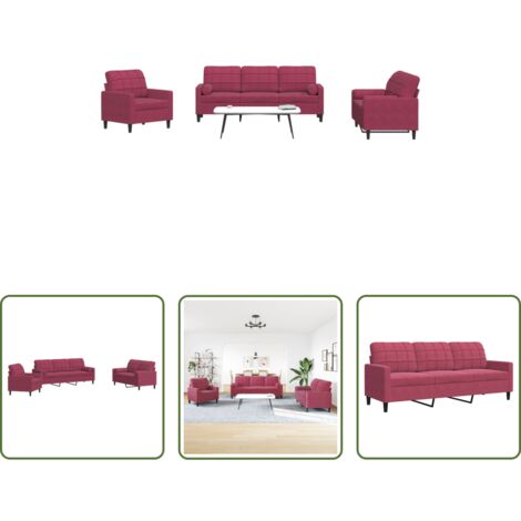 Divano relax -  Set di Divani 3 pz con Cuscini e Rinforzi Rosso Vino in Velluto