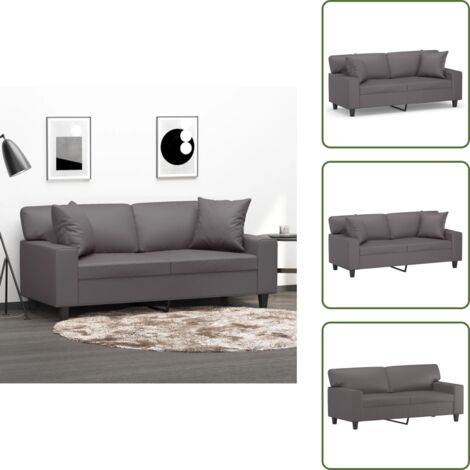 Divano relax - vidaXL Divano a 2 Posti con Cuscini Grigio 140 cm in Similpelle - Divano moderno