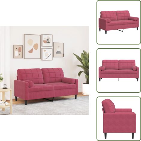 Divano relax - vidaXL Divano a 2 Posti con Cuscini Rosso Vino 140 cm in Velluto - Divano con cuscini rimovibili