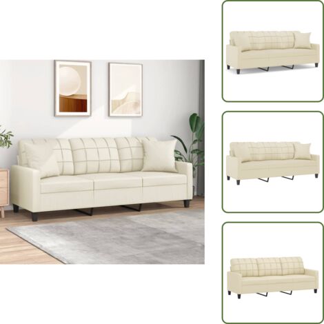 Divano relax - vidaXL Divano a 3 Posti con Cuscini Crema 180 cm in Similpelle - Seduta confortevole