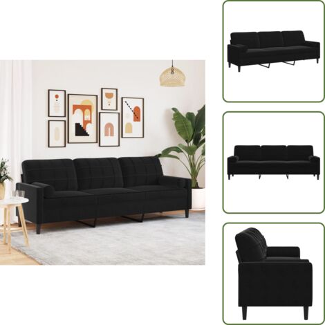 Divano relax - vidaXL Divano a 3 Posti con Cuscini Nero 210 cm in Velluto - Divano nero