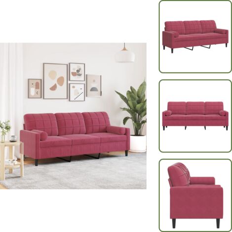 Divano relax - vidaXL Divano a 3 Posti con Cuscini Rosso Vino 180 cm in Velluto - Divano con schienale