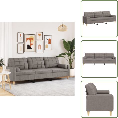 Divano relax - vidaXL Divano a 3 Posti con Cuscini Tortora 210 cm in Tessuto - Divano con schienale