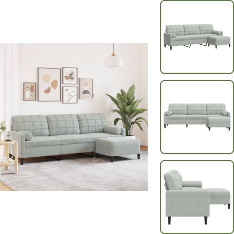 Divano relax - vidaXL Divano a 3 Posti con Poggiapiedi Grigio Chiaro 210cm in Velluto - Poggiapiedi in velluto