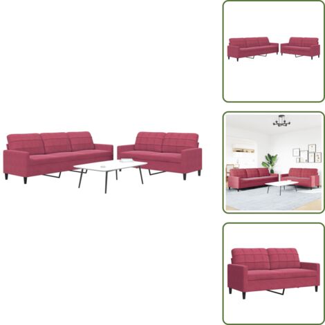 Divano relax - vidaXL Set di Divani 2 pz con Cuscini Rosso Vino in Velluto - Divano con cuscini
