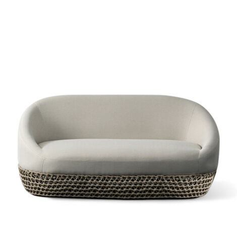 Divano rettangolare due posti in alluminio con cuscini beige e corde grigie 91x180xH71 cm