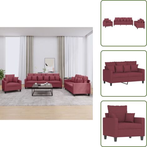 Divano rossocinabro - vidaXL Set di Divani 3 pz con Cuscini Rosso Vino in Tessuto - Divano per casa