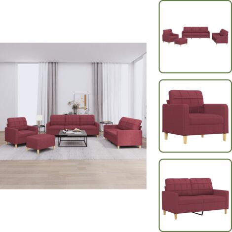 Divano rossocinabro - vidaXL Set di Divani 4 pz con Cuscini Rosso Vino in Tessuto - Divano per casa