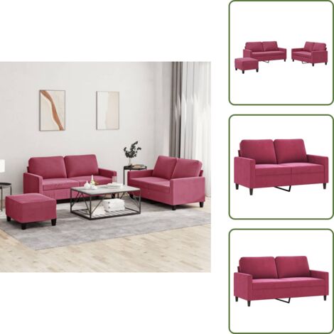 Divano rotondo - vidaXL Set di Divani 3 pz con Cuscini Rosso Vino in Velluto - Divano in tessuto