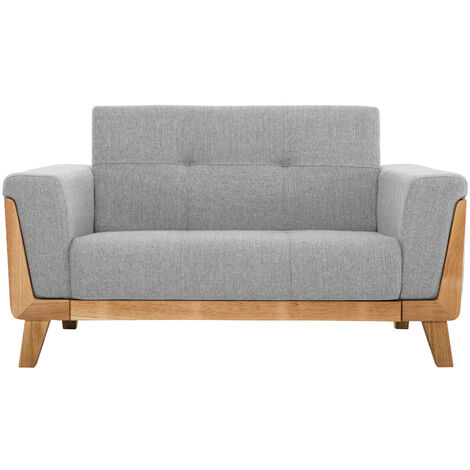 Divano scandinavo 2 posti grigio chiaro e base legno FJORD