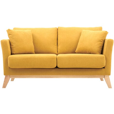 Divano scandinavo 2 posti sfoderabile effetto velluto giallo senape OSLO