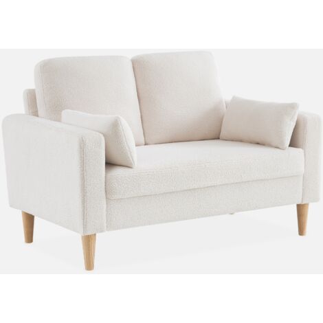 Divano scandinavo in tessuto bouclé e legno, 2 posti