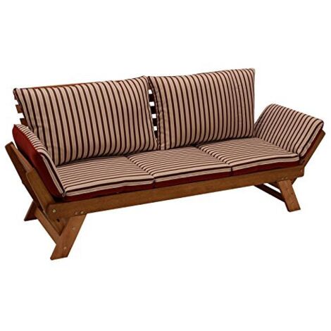 Divano - sdraio da giardino Tirol pieghevole con braccioli laterali in legno di eucalipto con cuscini rosso beige 202 cm certificato FSC®.
