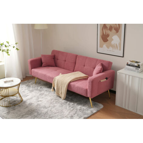 Divano seduta convertibile rosa con tasche OKMYHOME