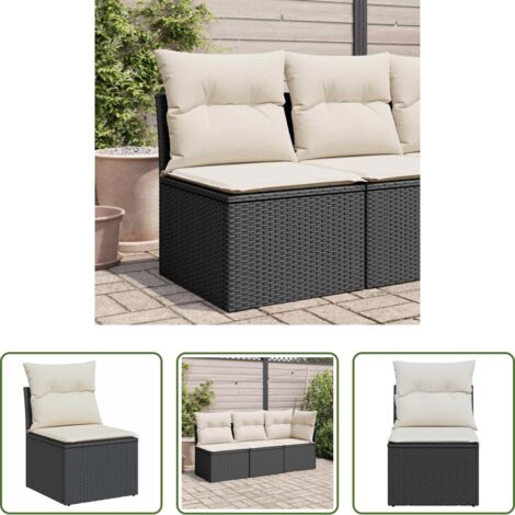 Divano senza braccioli -  Divano Giardino Senza Braccioli con Cuscini Nero in Polyrattan