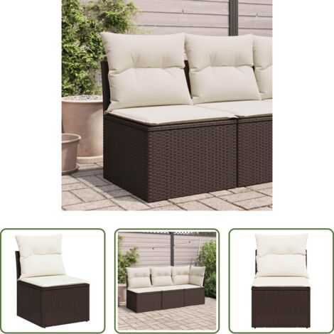Divano senza braccioli -  Divano Giardino Senza Braccioli con Cuscini Polyrattan Marrone