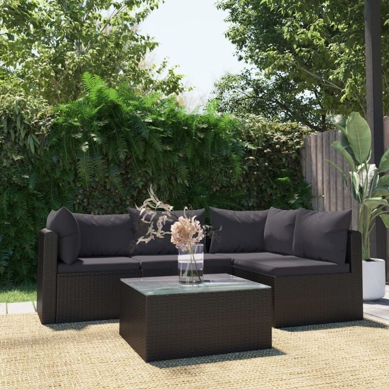 5 pz Set Divani da Giardino, Salotti da Giardino con Cuscini in Polyrattan Nero Vidaxl