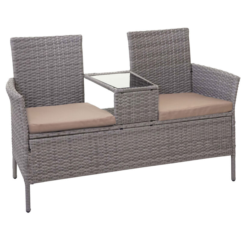 Divano sofa per l'esterno doppia seduta con portavivande HHG-243 polyrattan grigio con cuscini avorio - grey