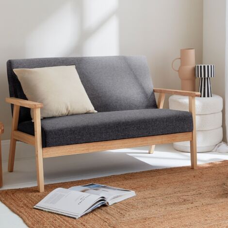 Divano stile scandinavo in legno e tessuto, 2 posti