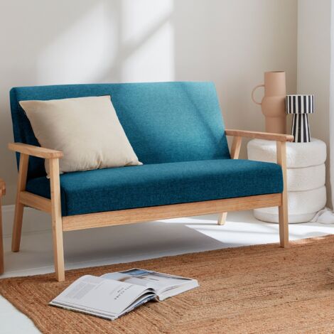 Divano stile scandinavo in legno e tessuto, 2 posti