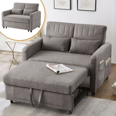 Divano trasformabile 166 x 95 cm Divano letto, 2 posti, schienale a 3 posizioni, tessuto cotone-lino, Grigio chiaro