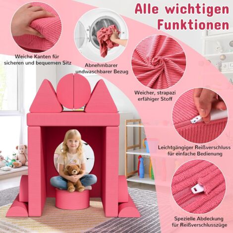Divano trasformabile per bambini, divano componibile in velluto a coste per bambini, divano letto per bambini, poltrona per bambini per sala giochi e camera da letto (rosa)