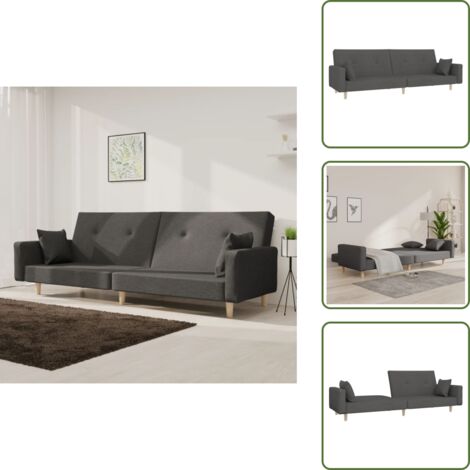 Divano trasformabile - vidaXL Divano Letto a 2 Posti con 2 Cuscini Grigio Scuro in Tessuto - Letto trasformabile