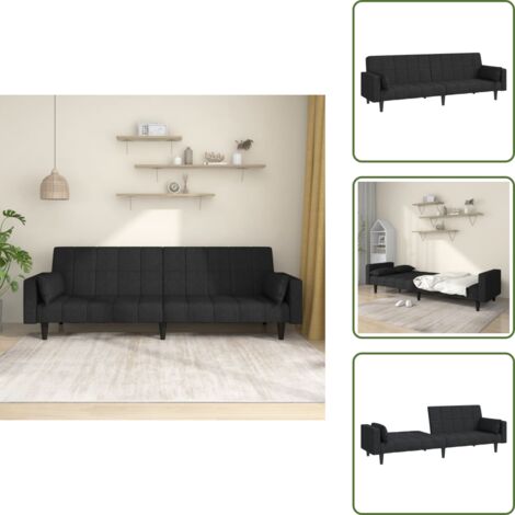 Divano trasformabile - vidaXL Divano Letto a 2 Posti con 2 Cuscini Nero in Tessuto - Letto trasformabile