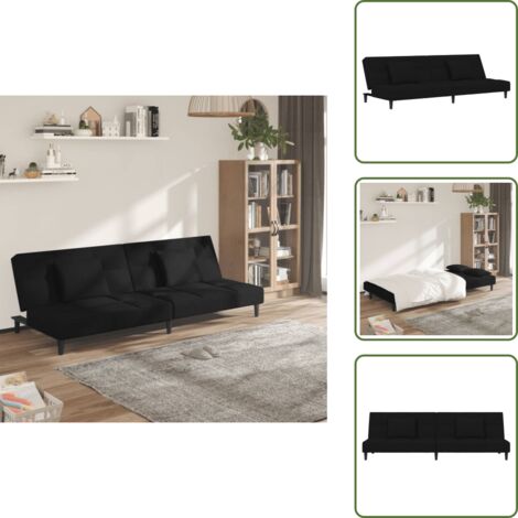 Divano trasformabile - vidaXL Divano Letto a 2 Posti con 2 Cuscini Nero in Velluto - Letto trasformabile