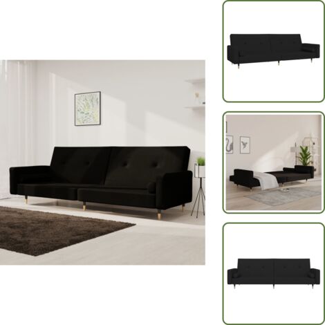 Divano trasformabile - vidaXL Divano Letto a 2 Posti con 2 Cuscini Nero in Velluto - Letto trasformabile