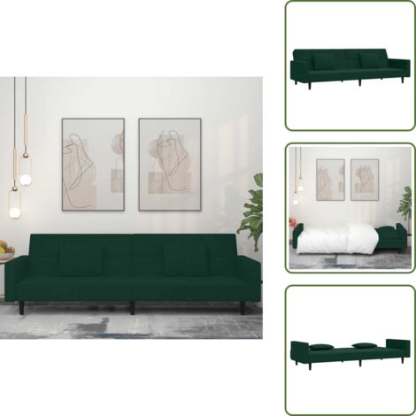 Divano trasformabile - vidaXL Divano Letto a 2 Posti con 2 Cuscini Verde Scuro in Velluto - Letto trasformabile