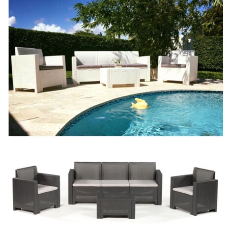 Divano tre sedute con Poltrone e Tavolino/Salotto/Salottino per Esterno/Arredo Giardino - Mod. Kansas 3 Bianco