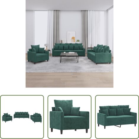 Divano verde scuro -  Set di Divani 3 pz con Cuscini Verde scuro in Velluto