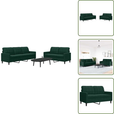 Divano verde scuro - vidaXL Set di Divani 2 pz con Cuscini Verde scuro in Velluto - Divano con cuscini