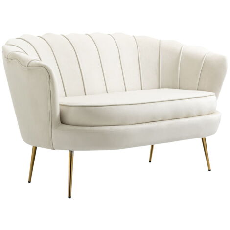 DIVANO VINTAGE 2 POSTI INDUSTRIAL CHIC MODELLO FRANCESE PER INGRESSO 130X77X77 CM IN VELLUTO BIANCO