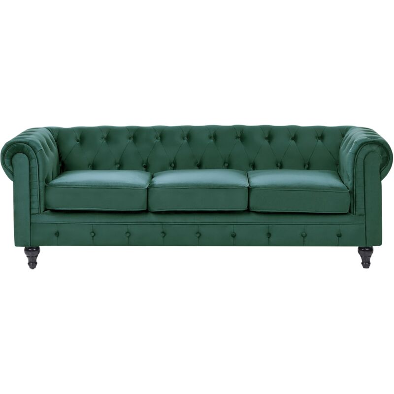 Divano Vintage A 3 Posti In Tessuto Verde Chesterfield