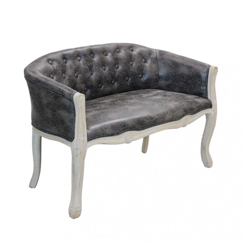 Homeness Divano Vintage In Pelle Vintage Con Venature Grigie Strutt...