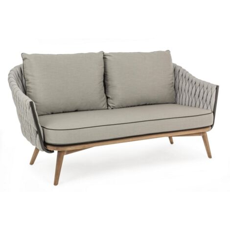 Divano "Xenia" a 2/3 posti, struttura in alluminio, gambe in teak, finitura rustica