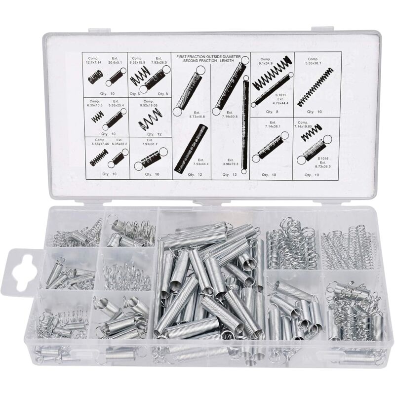 Divers ressorts de compression et d'extension 20 tailles de petits ressorts en acier galvanisé Assortiment de 200 pcs.