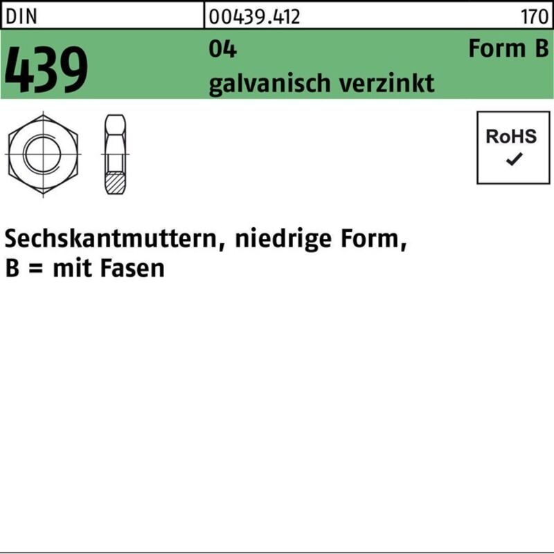 Sechskantmutter Din 439 Form B Bm 24 Automatenstahl Galvanisch Verzinkt
