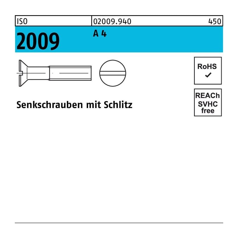 020099409100045 Senkschraube iso 2009 m.Schlitz m 10 x 45 a 4 | 04051426695604