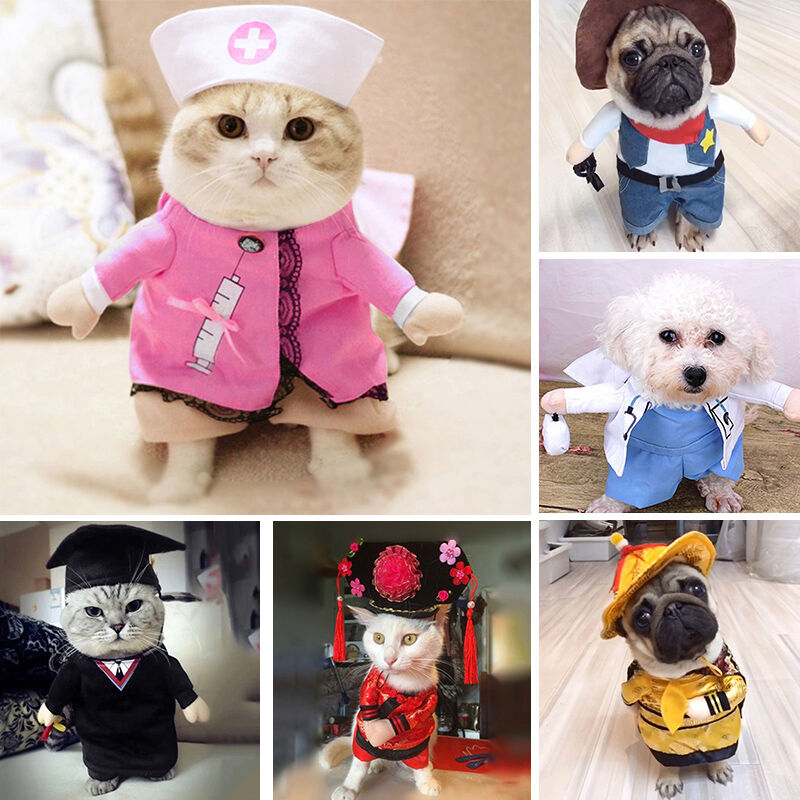 

Divertida moda mascota perro gato ropa vertical disfraz vestido Doctor enfermera princesa vaquero soltero emperador traje fiesta de Halloween Cosplay