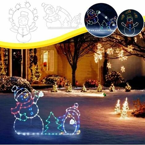 Divertido animado lucha de bolas de nieve marco de luces de hadas activas decoración de Navidad brillante decorativo al aire libre jardín signo muñeco de nieve Cham