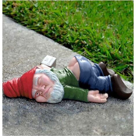 Divertido gnomo de jardín borracho, decoración creativa de estatuas de gnomoartesanías de resina, regalo novedoso enano en miniatura para decoración de césped de patio interior al aire libre, soporte