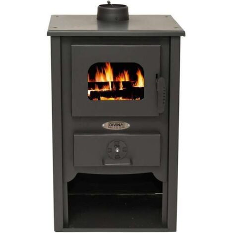 Divina Fire Stufa a Legna Catia - Nero - 7kw - 47x37x80 cm
