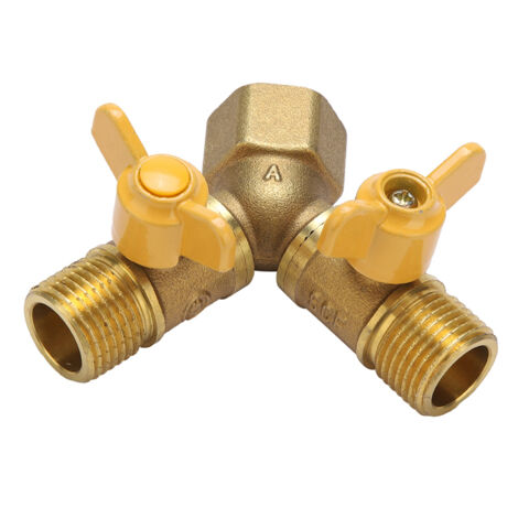 Diviseur de Robinet Double pour Jardin en Cuivre G1/2 avec Raccord Double Robinet et 2 Valves