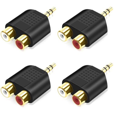 Divisor de 4 piezas de 3,5 mm a RCA, adaptador de audio estéreo macho de 3,5 mm a RCA hembra dual